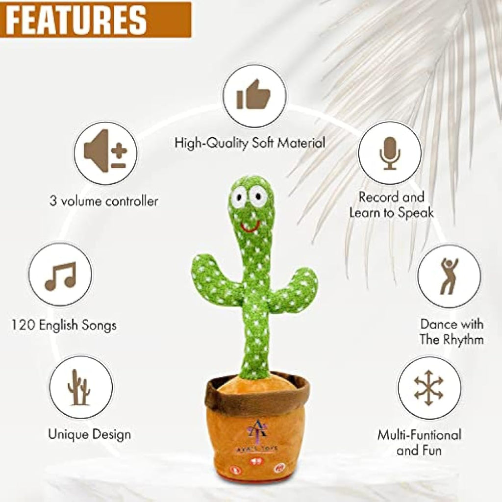 Ava's Toys Volume Control Dancing Cactus- Voice Recorder Baby Toys- Talking and Singing Cactus- Repeat What You Say Learning Toy