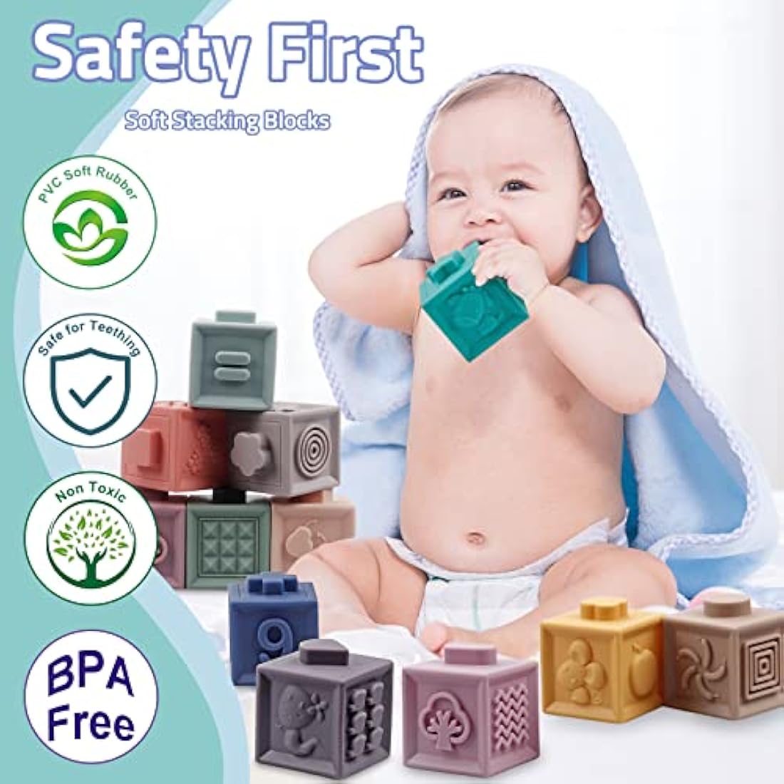 24 Pack Montessori Toys for Babies, Soft Building Blocks for Baby, Sensory Teethers Toy Educational Squeeze Play Stacking Toys Gifts for Baby Boys Girls 6 9 12 Months 1 2 3 Year Old