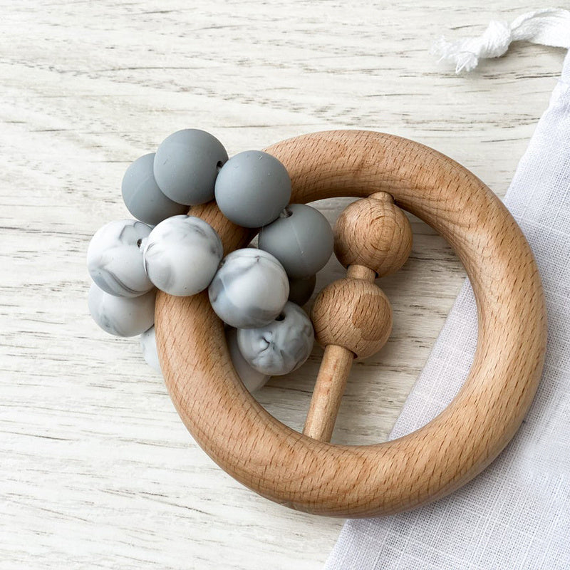 Baby Wooden Rattles, Raw Wooden Toys, Silicone Beads Color Enlightenment Education, Chewable Toys