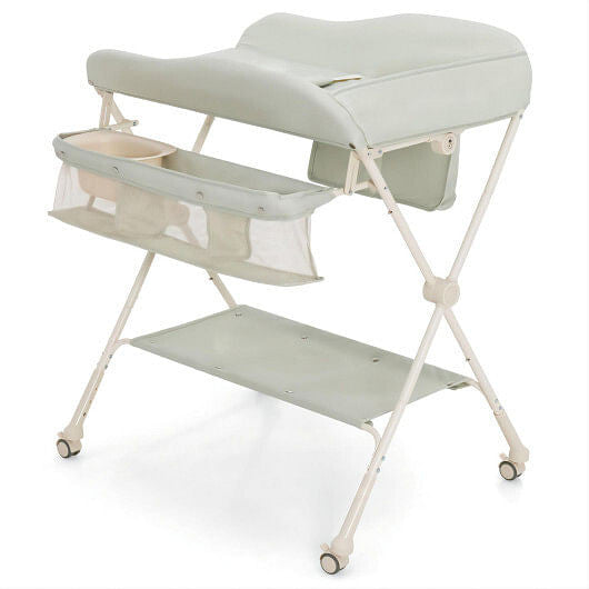 Baby Diaper Changing Table with Water Basin Wheel-Green