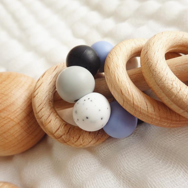 Baby Wooden Rattles, Raw Wooden Toys, Silicone Beads Color Enlightenment Education, Chewable Toys